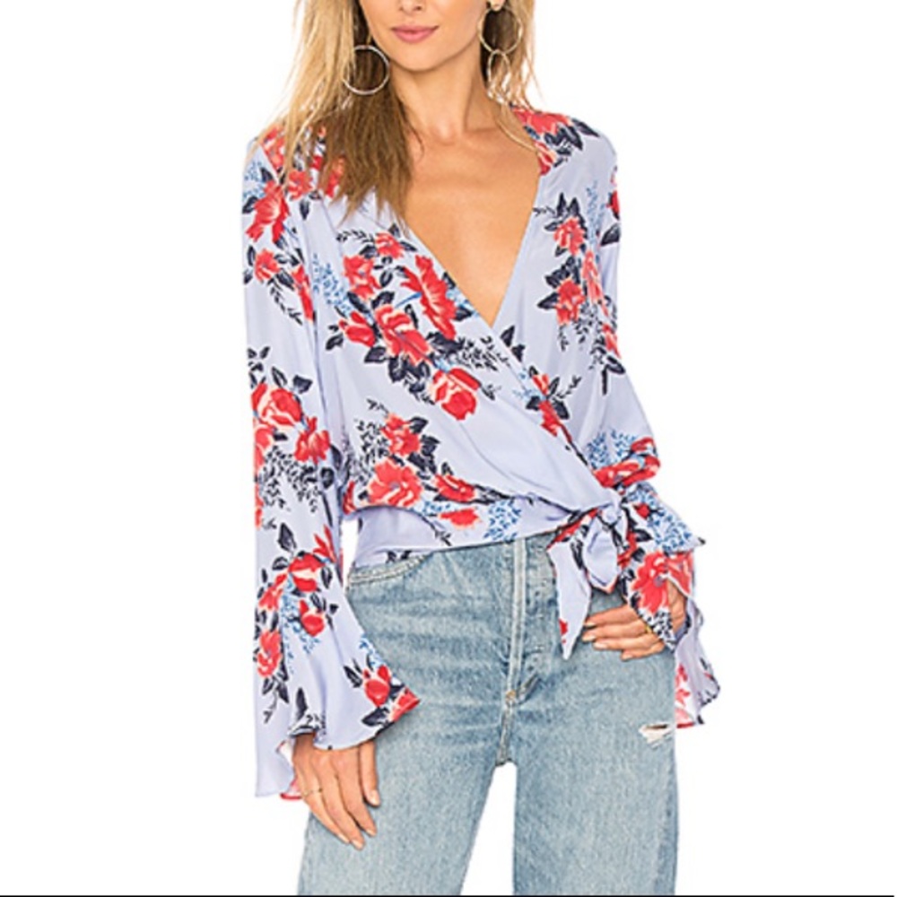 Parker x Revolve Floral Silk Wrap Top